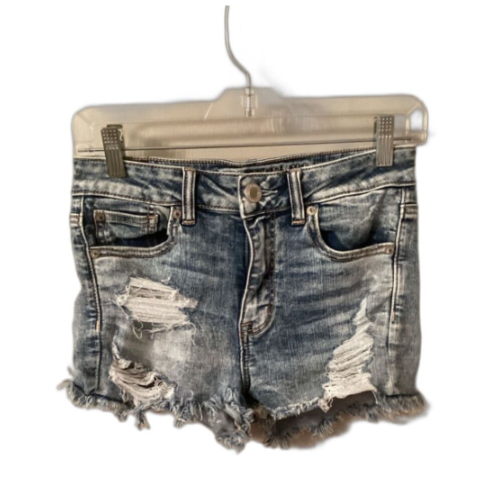 AMERICAN EAGLE OUTFITTERS AEO Y2K SIZE 4 HI RISE SHORTIE JEAN SHORTS NEXT LEVEL